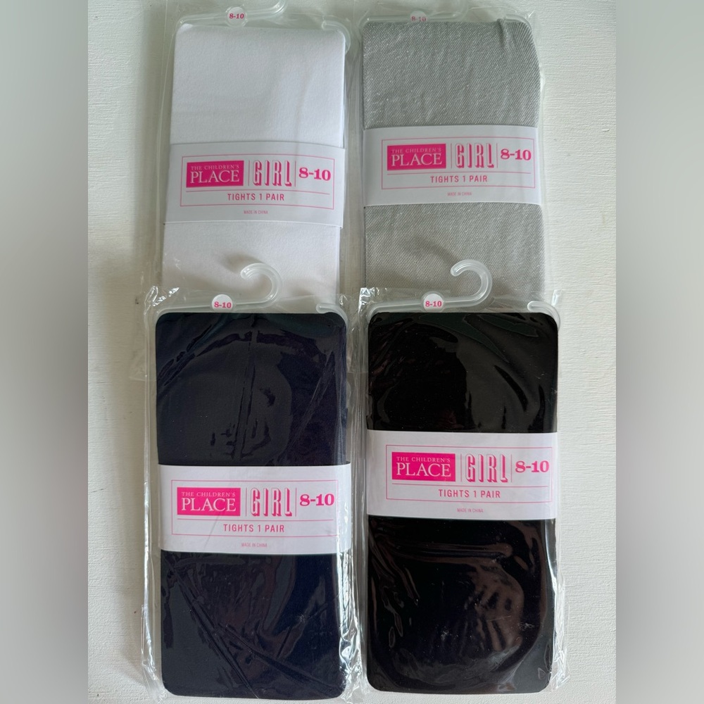 NWT Children’s Place Girls Nylon Tights Size 8-10 White Silver Black Navy